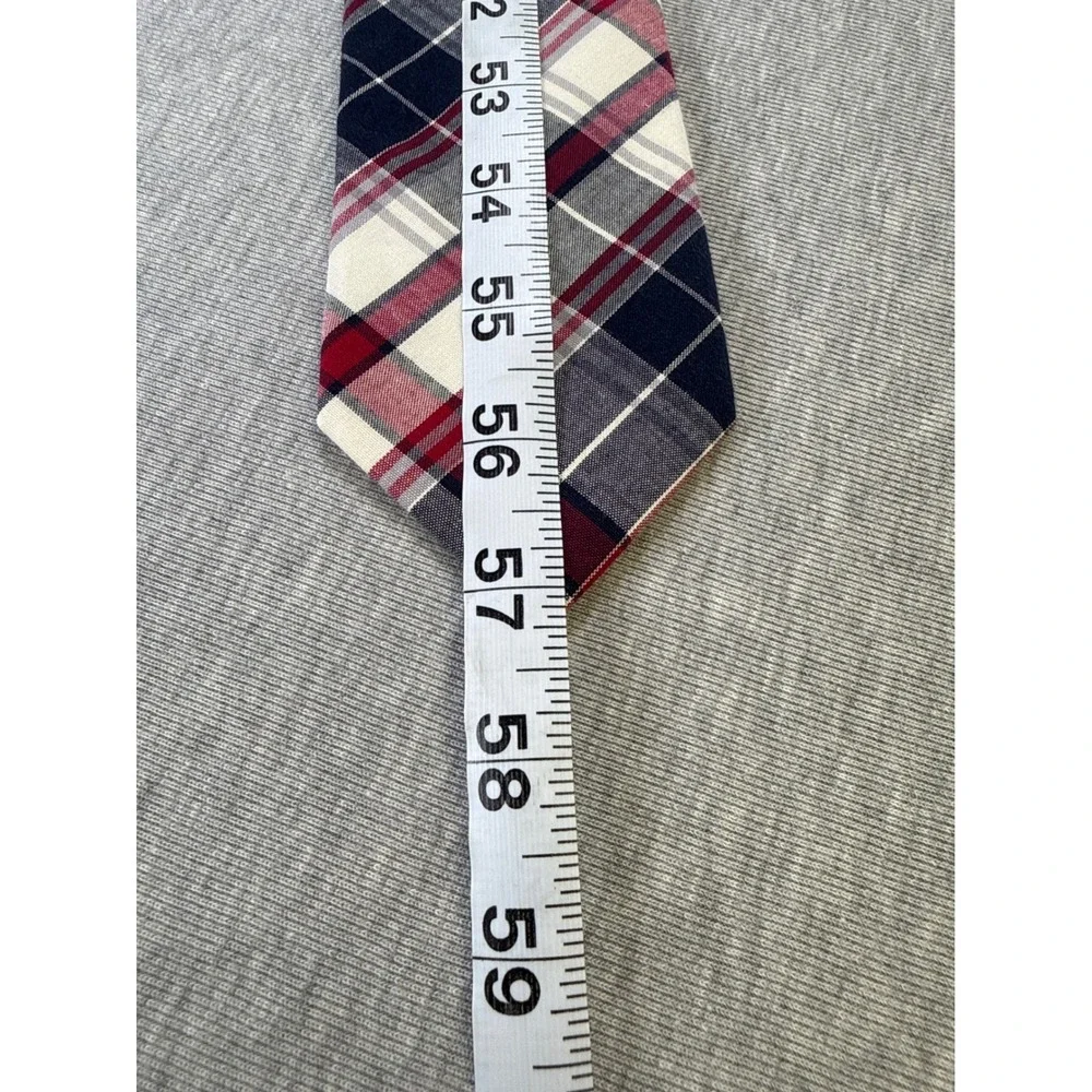 Merona Mens‎ Plaid Necktie Navy Blue Burgundy Red White 100% Cotton 044110013